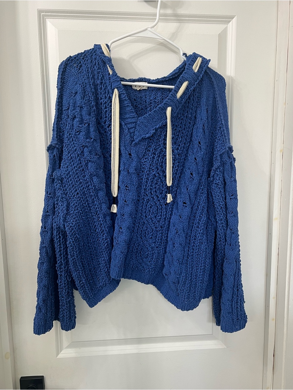 POL Blue Chunky Cable Knit Hoodie Sweater
